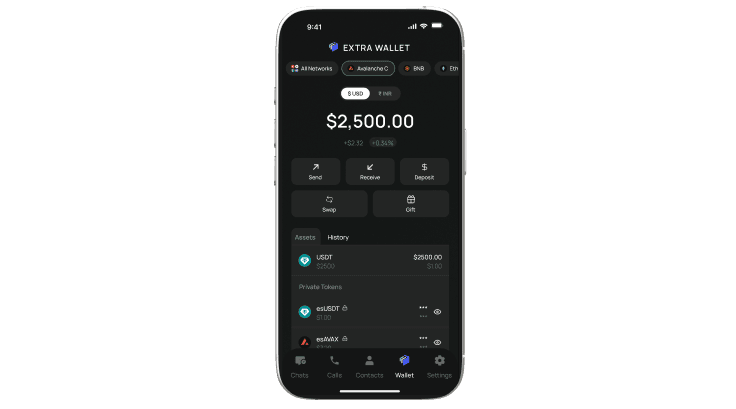 Phone screens showing an encrypted chat conversation