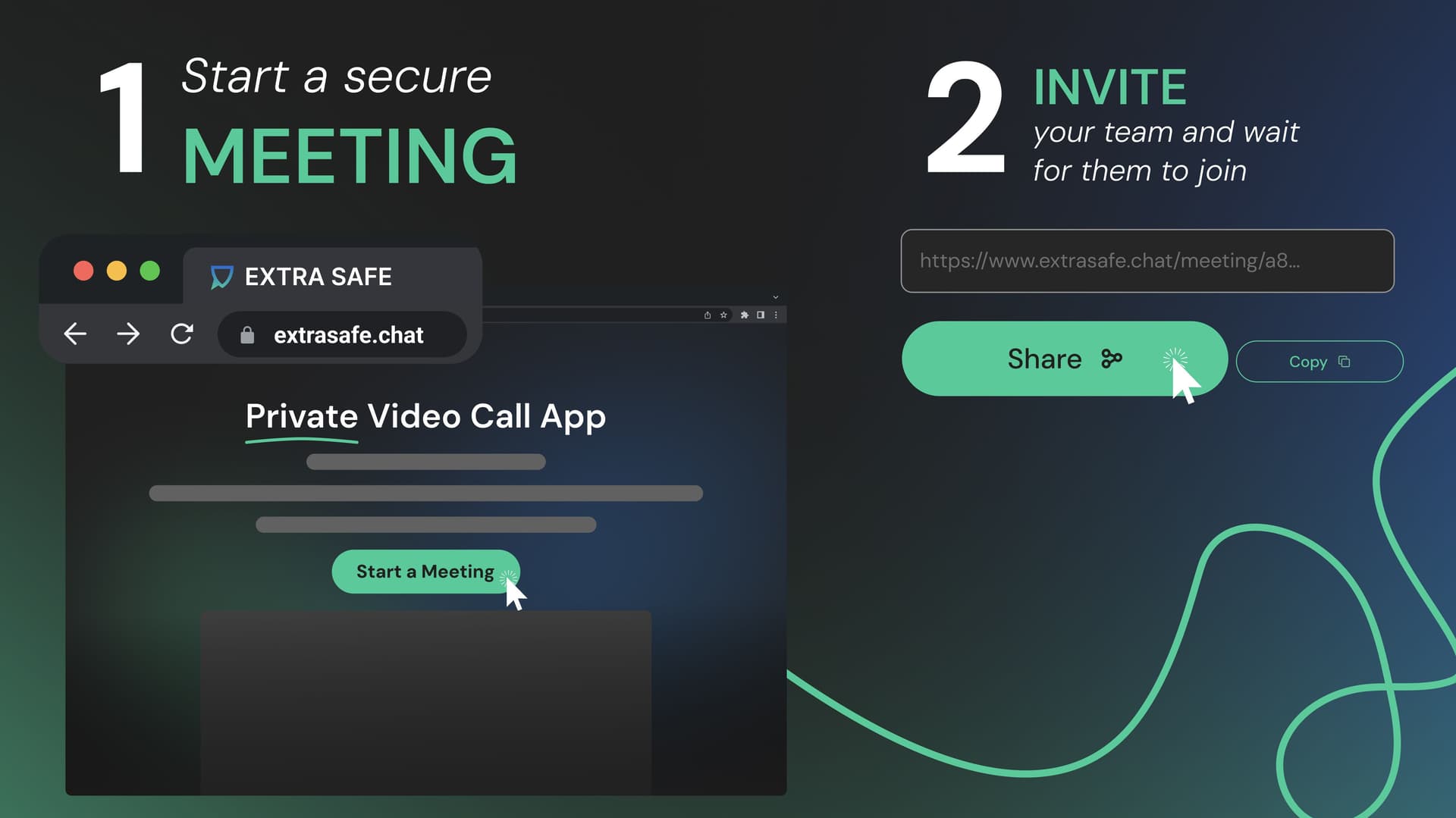 Screen sharing on extrasafe.chat - steps 1&2