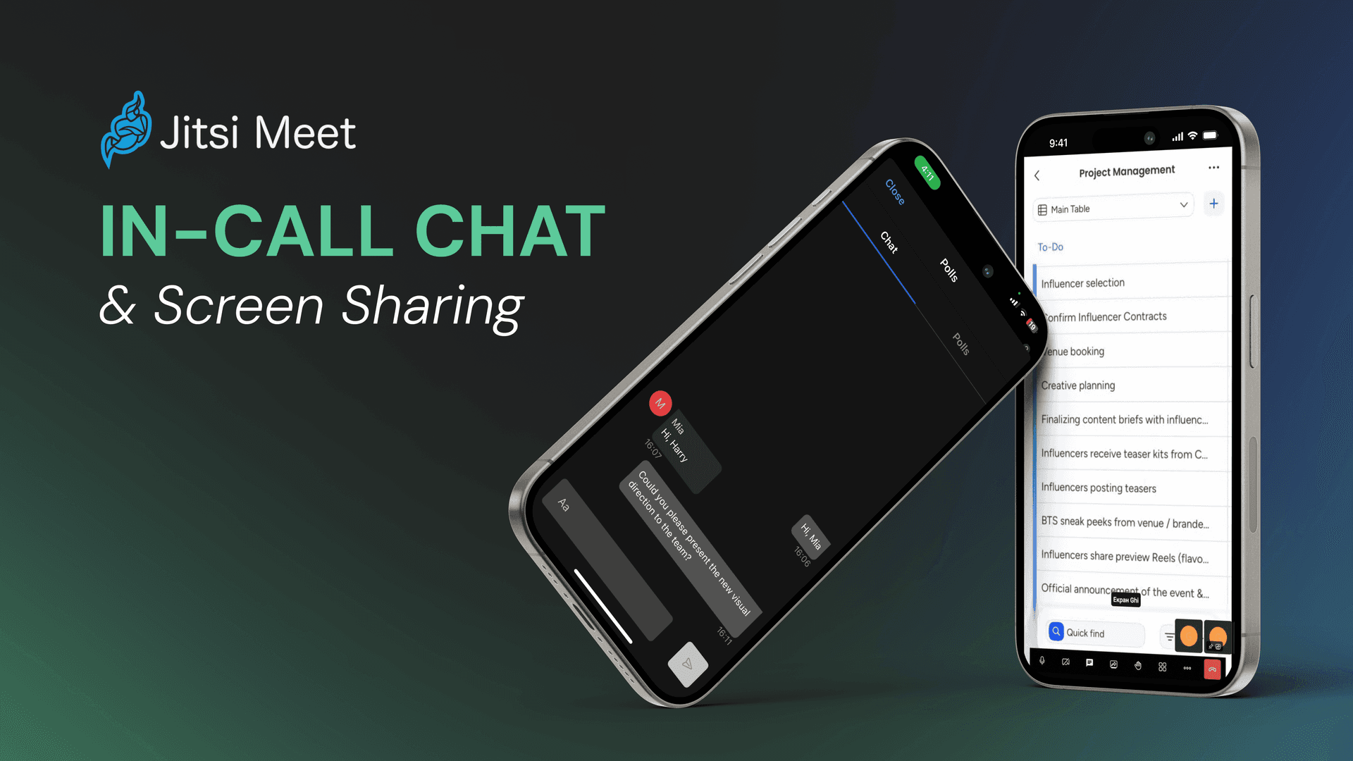 In-call chat & screen sharing on Jitsi