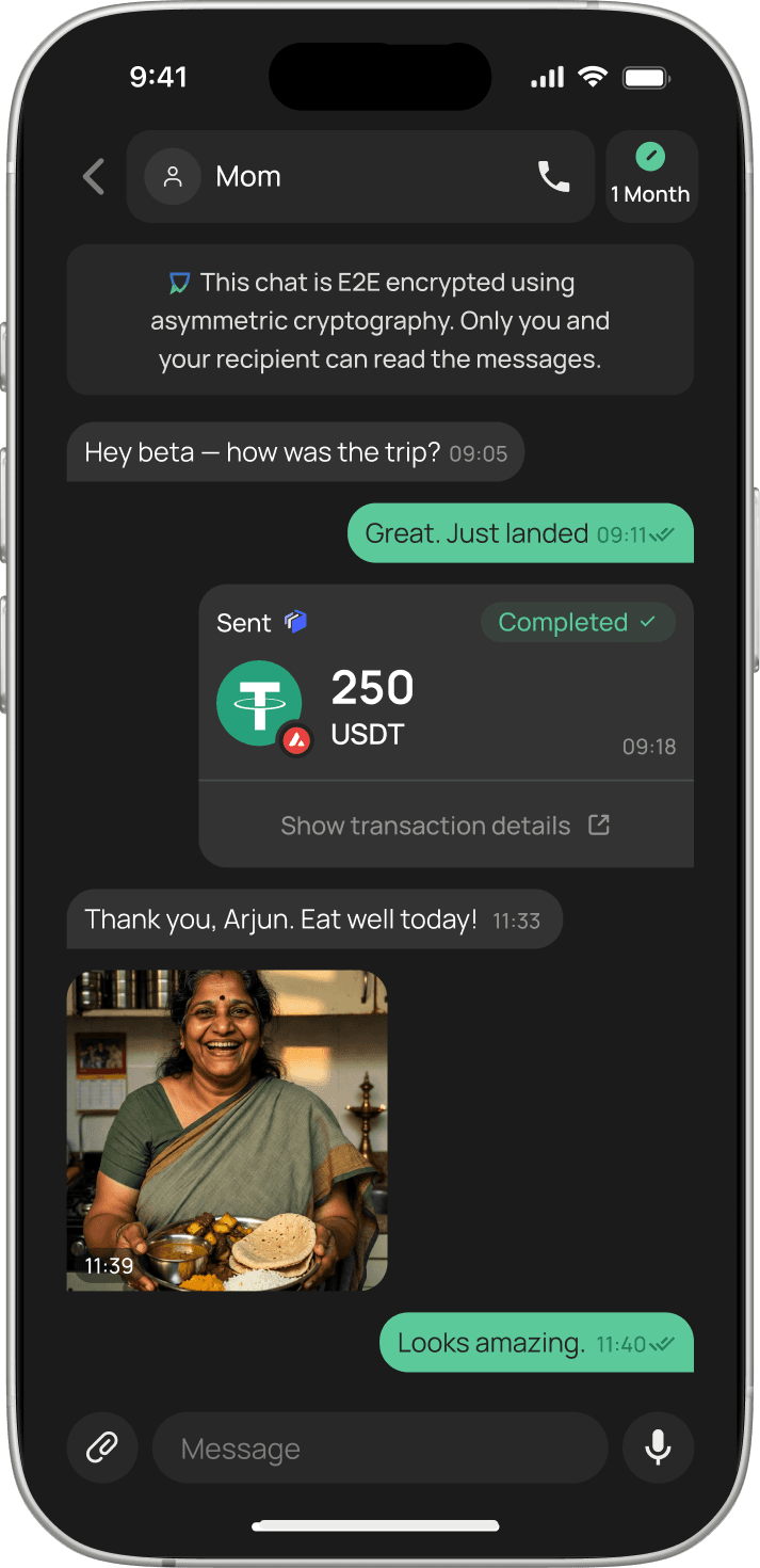 EXTRA SAFE chat with USD₮ transfer