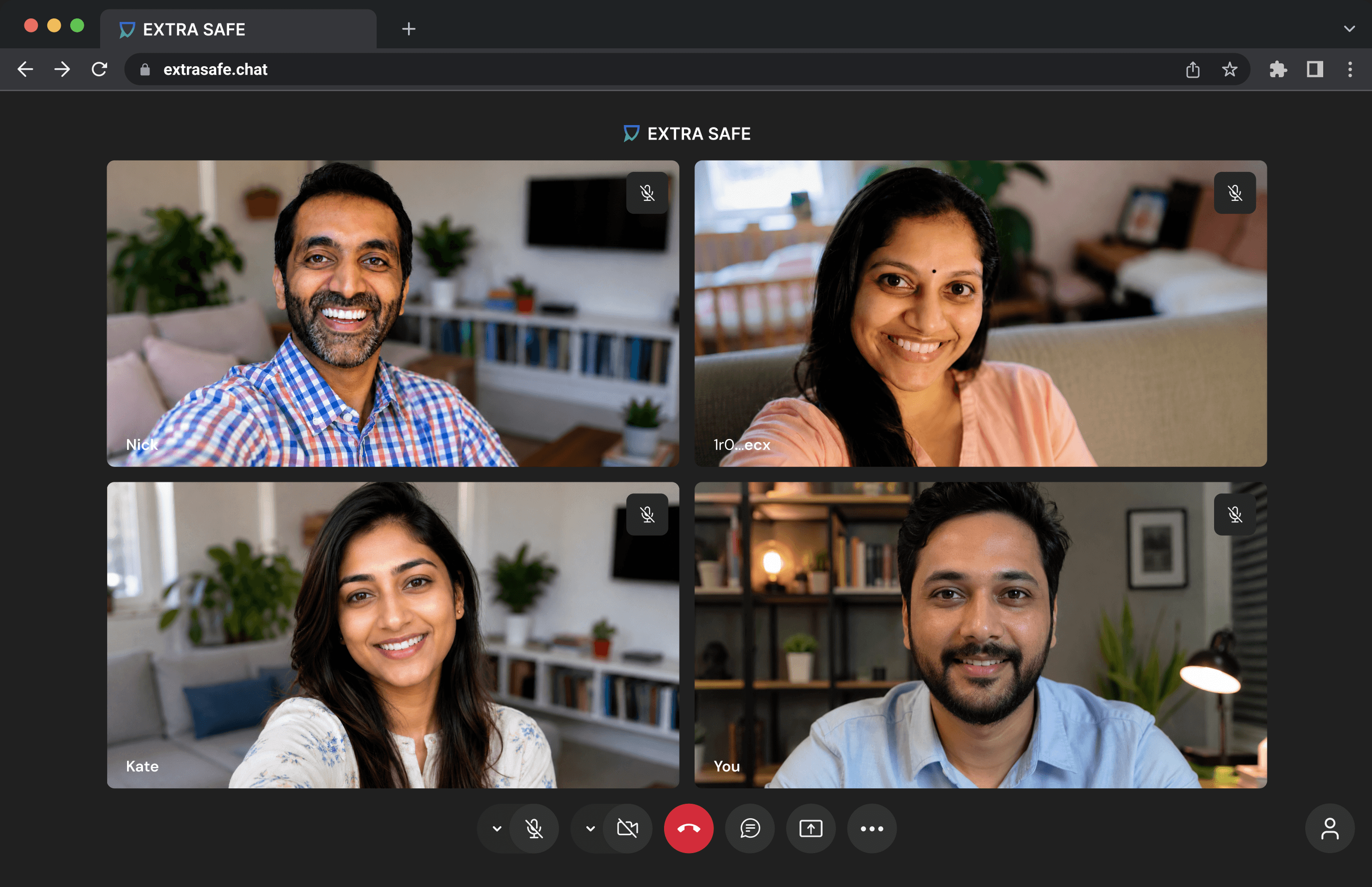 P2P Web Call in a browser window with a four-person video call