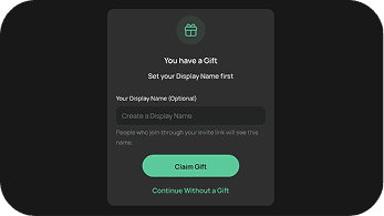 Set display name screen to claim the gift