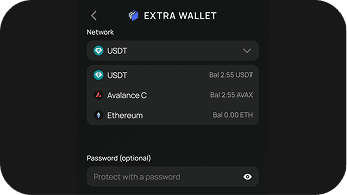 Wallet screen for choosing the gift amount and network