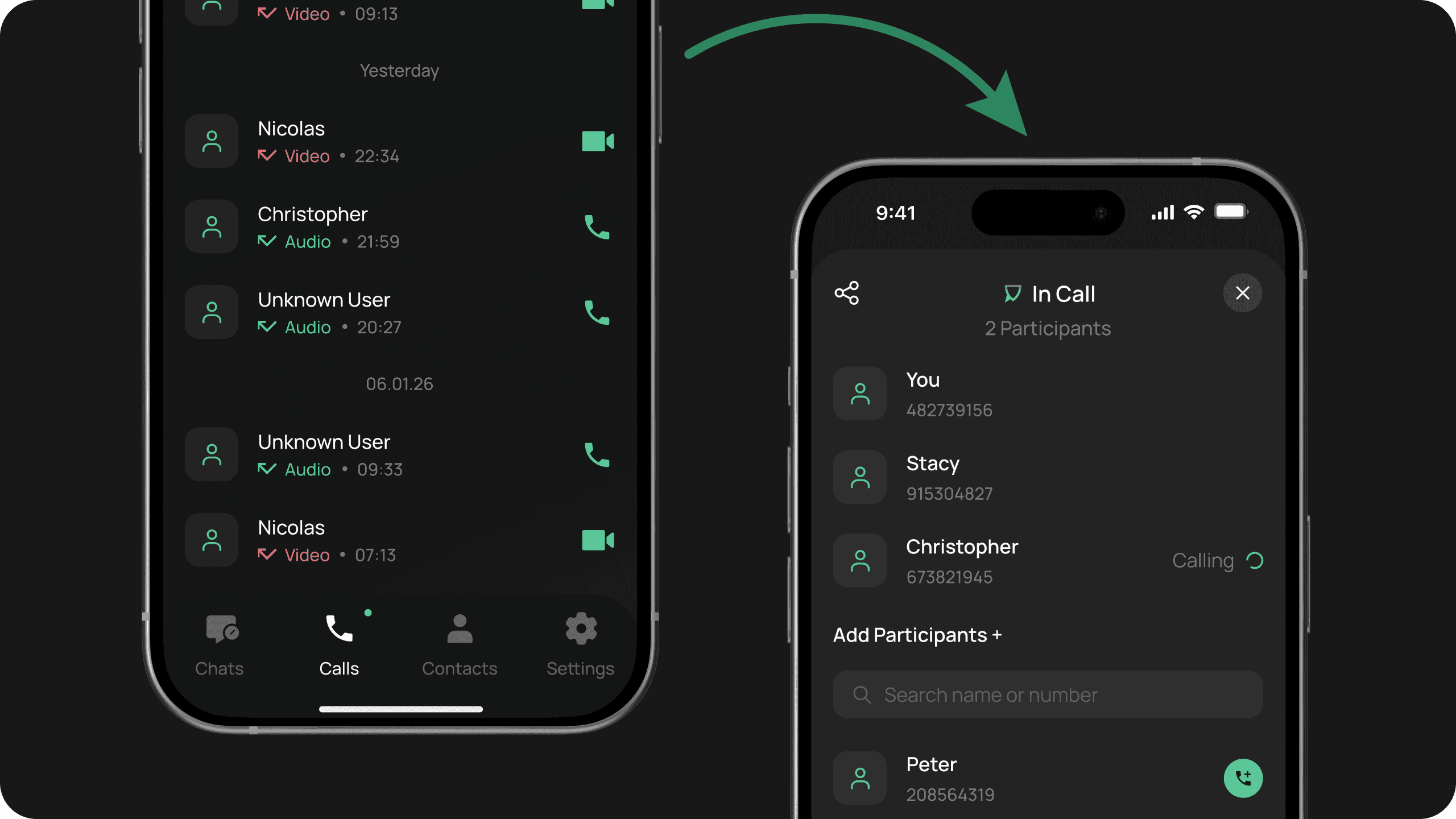 Repeat group call with one tap from call history