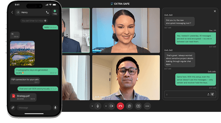 Phone screen showing an encrypted chat conversation