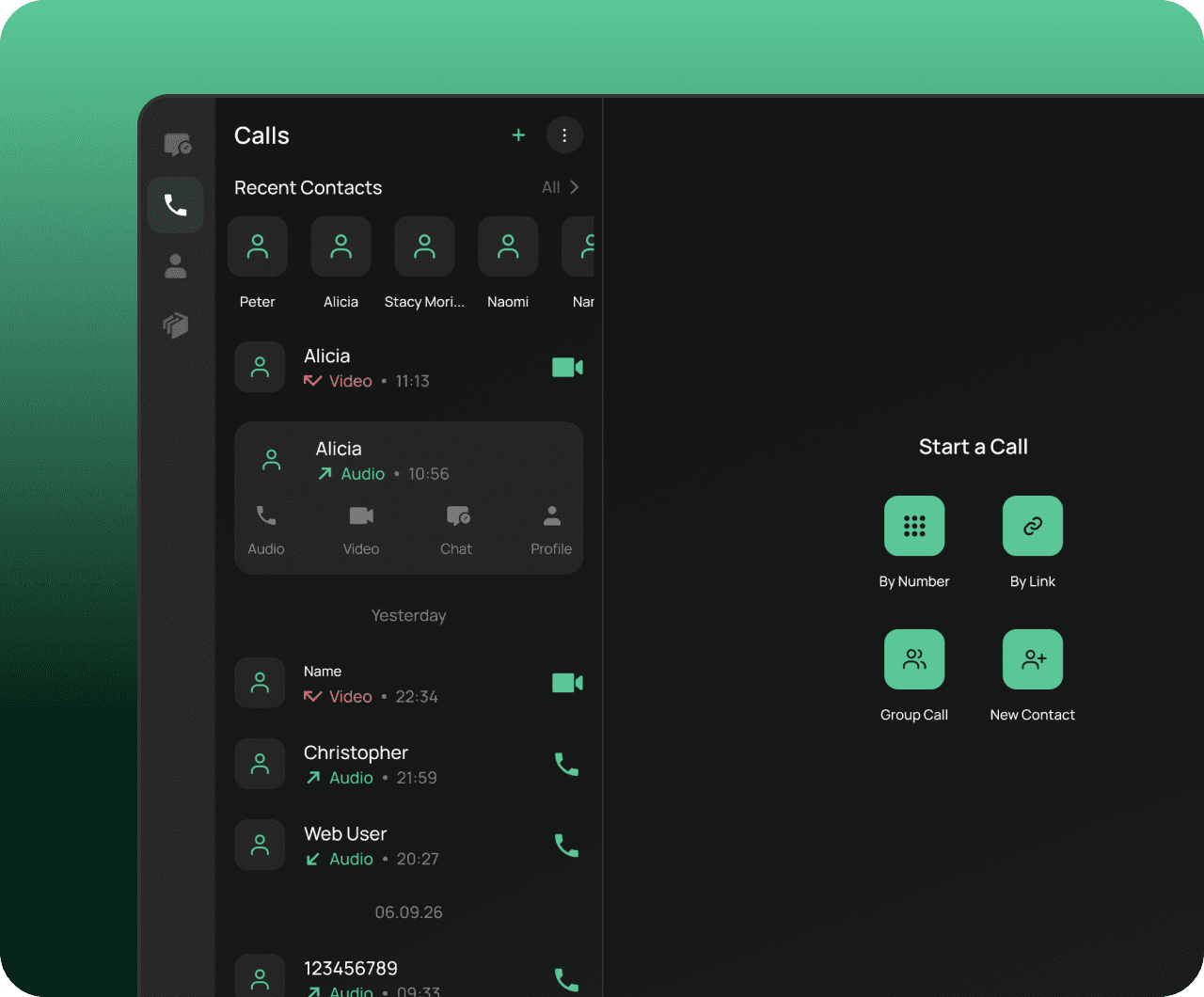EXTRA SAFE desktop app showing the Calls screen and call options