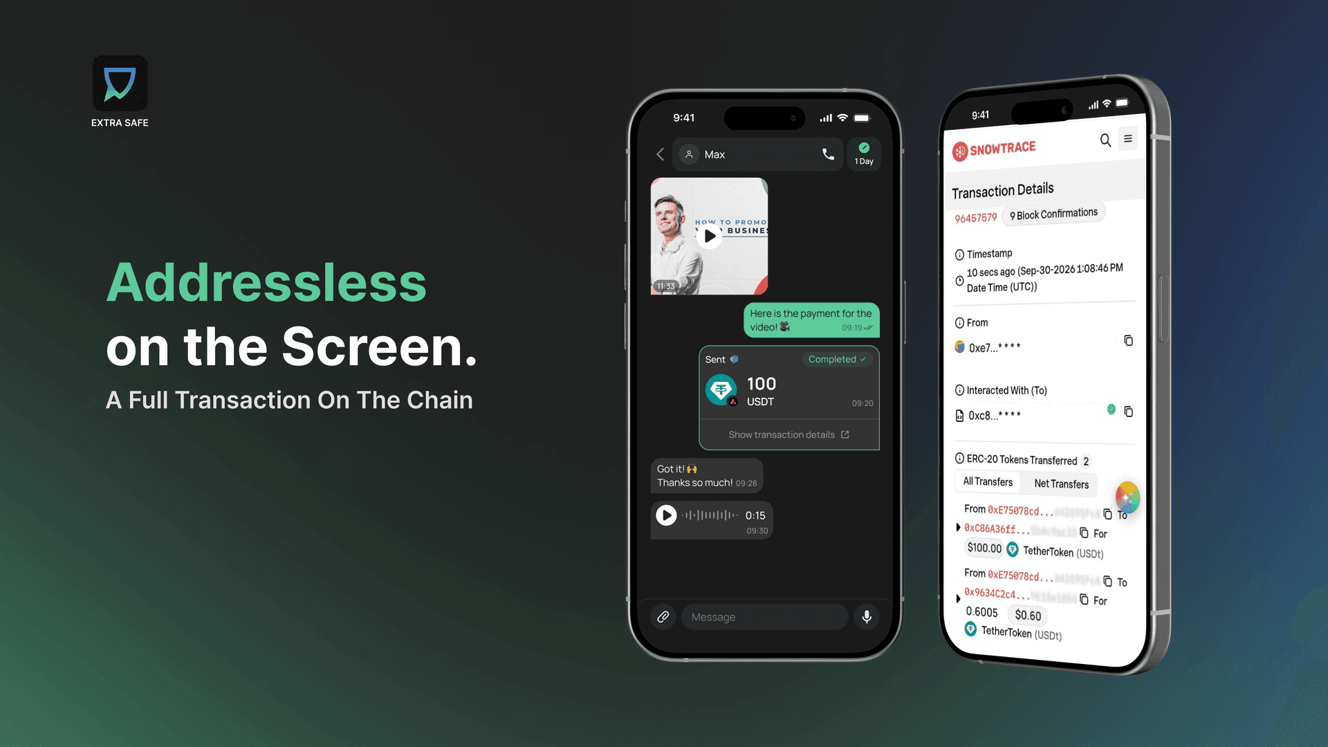 Addressless on the screen. Visible on-chain