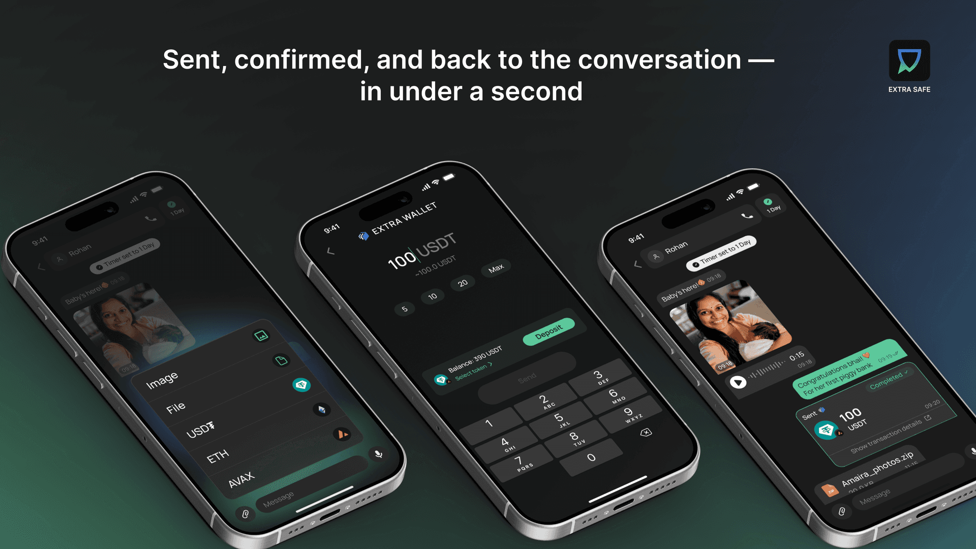 Sent, confirmed, and back to the conversation — in under a second